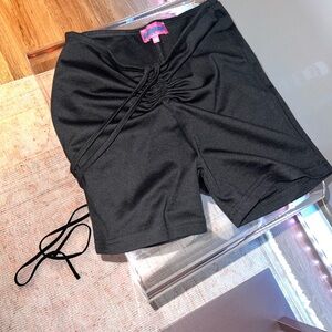 Edikted Black Stretch Bike Shorts with Ruched Detail